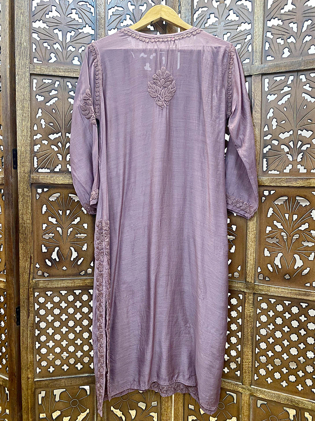 Choco Muslin Chikankari Straight Kurti