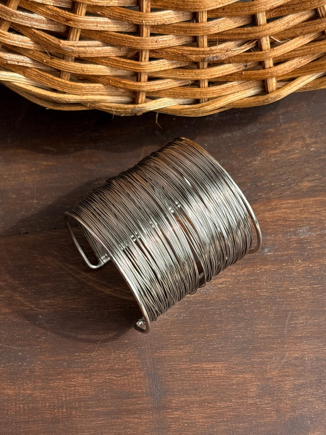 Taarika Oxidised Silver-Tone Broad Multi-Layer Bangle Cuff