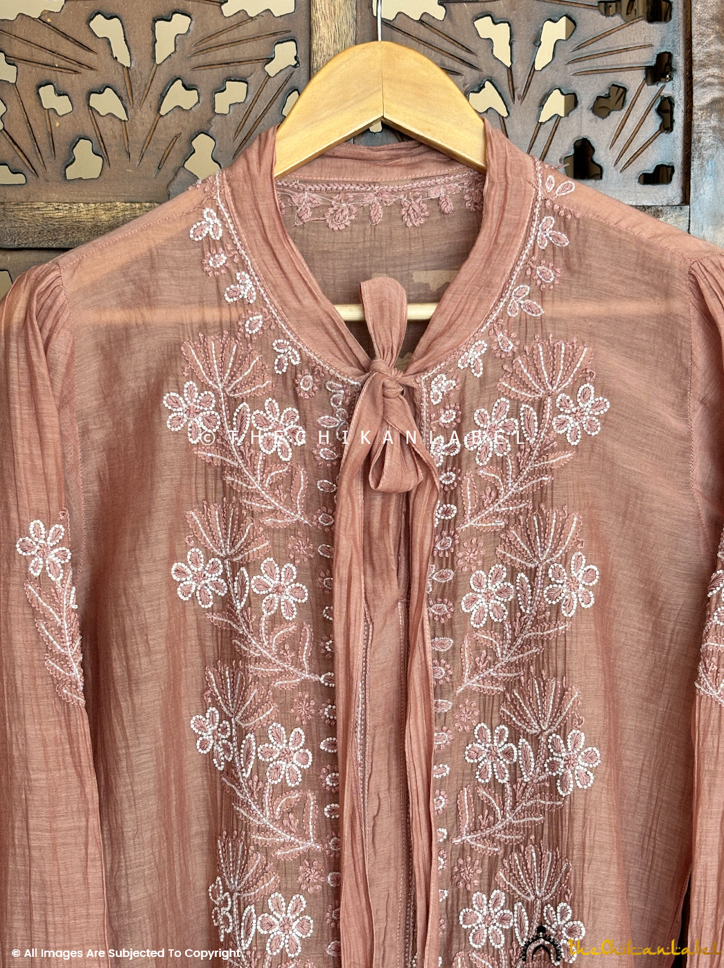 Coral Anvi Mulmul Chanderi Semi-stitched Chikankari Shirt
