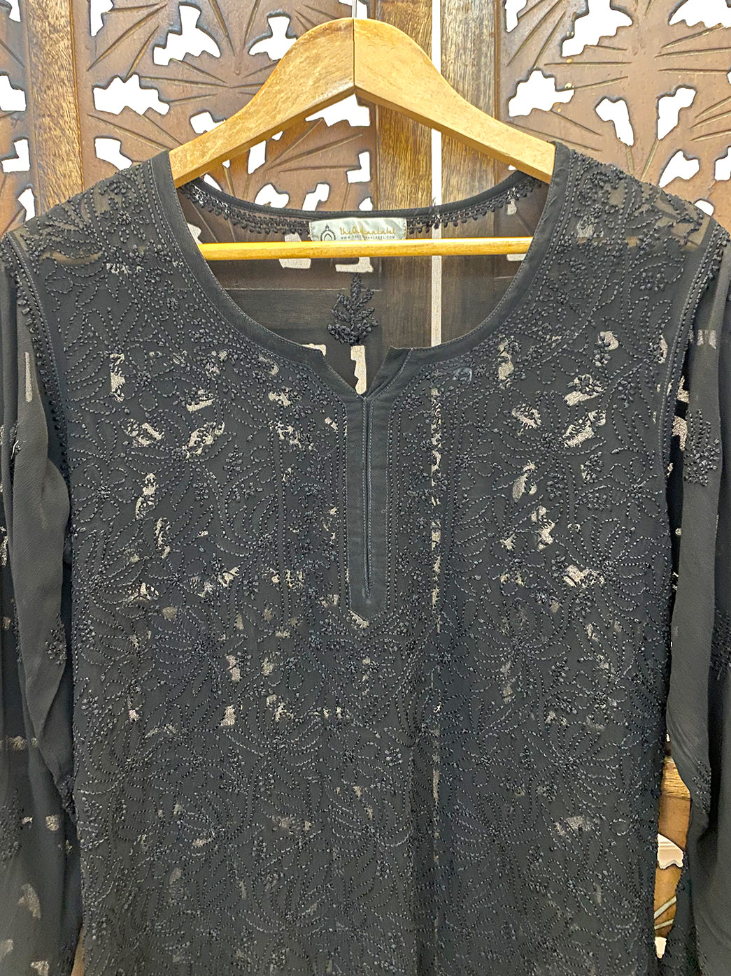 Black Viscose Chikankari Short Kurti