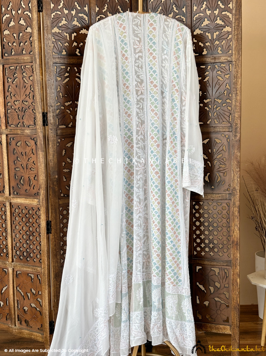 White Janya Viscose Un-Stitched Chikankari Anarkali with Dupatta