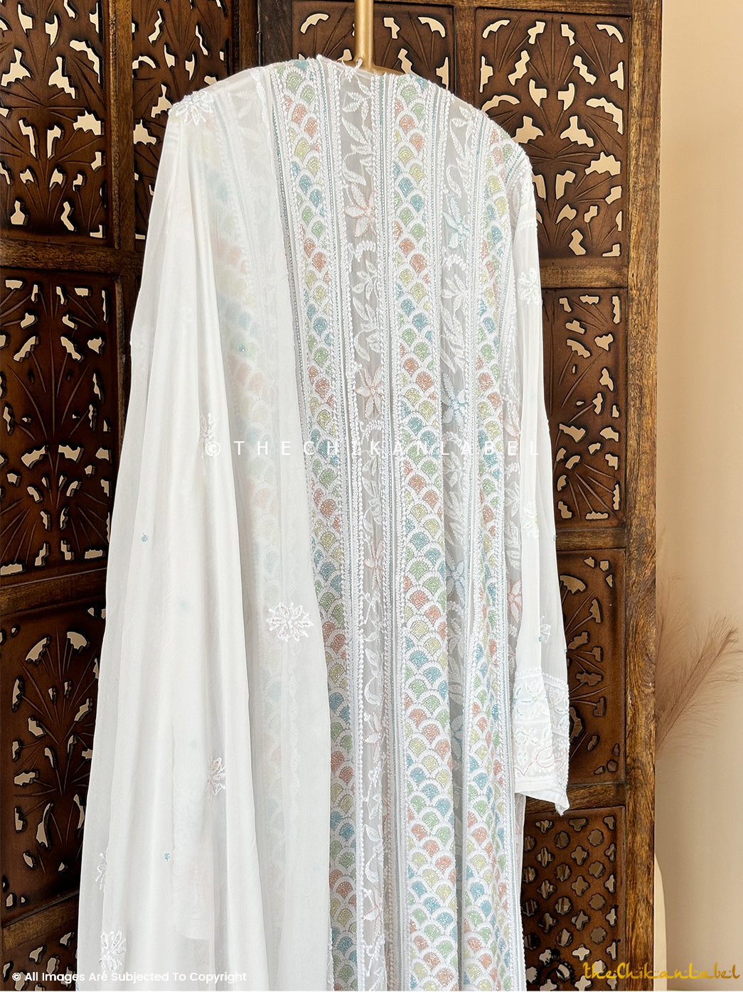 White Janya Viscose Un-Stitched Chikankari Anarkali with Dupatta