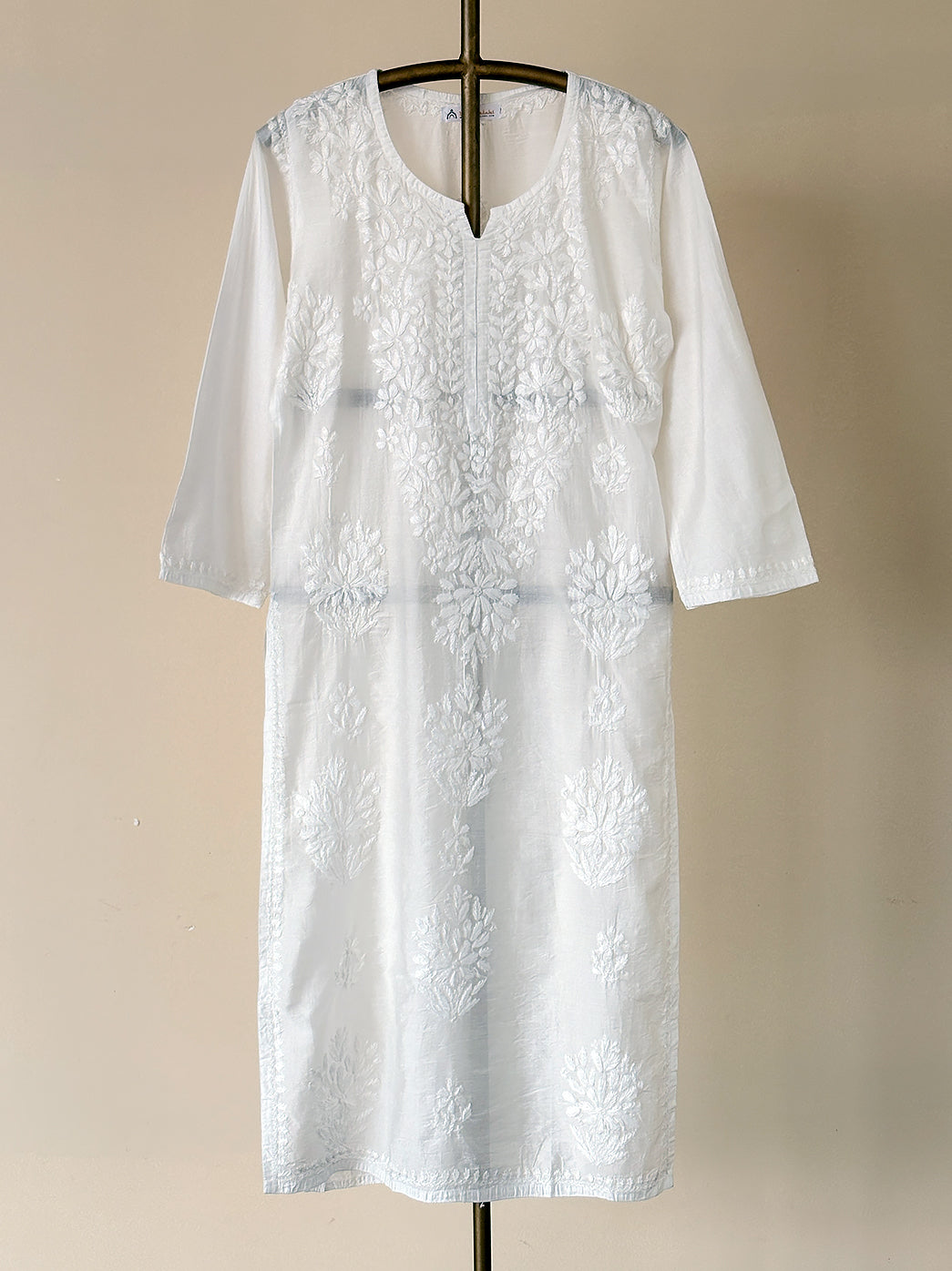 Alisha Chanderi Chikankari Straight Kurti - White