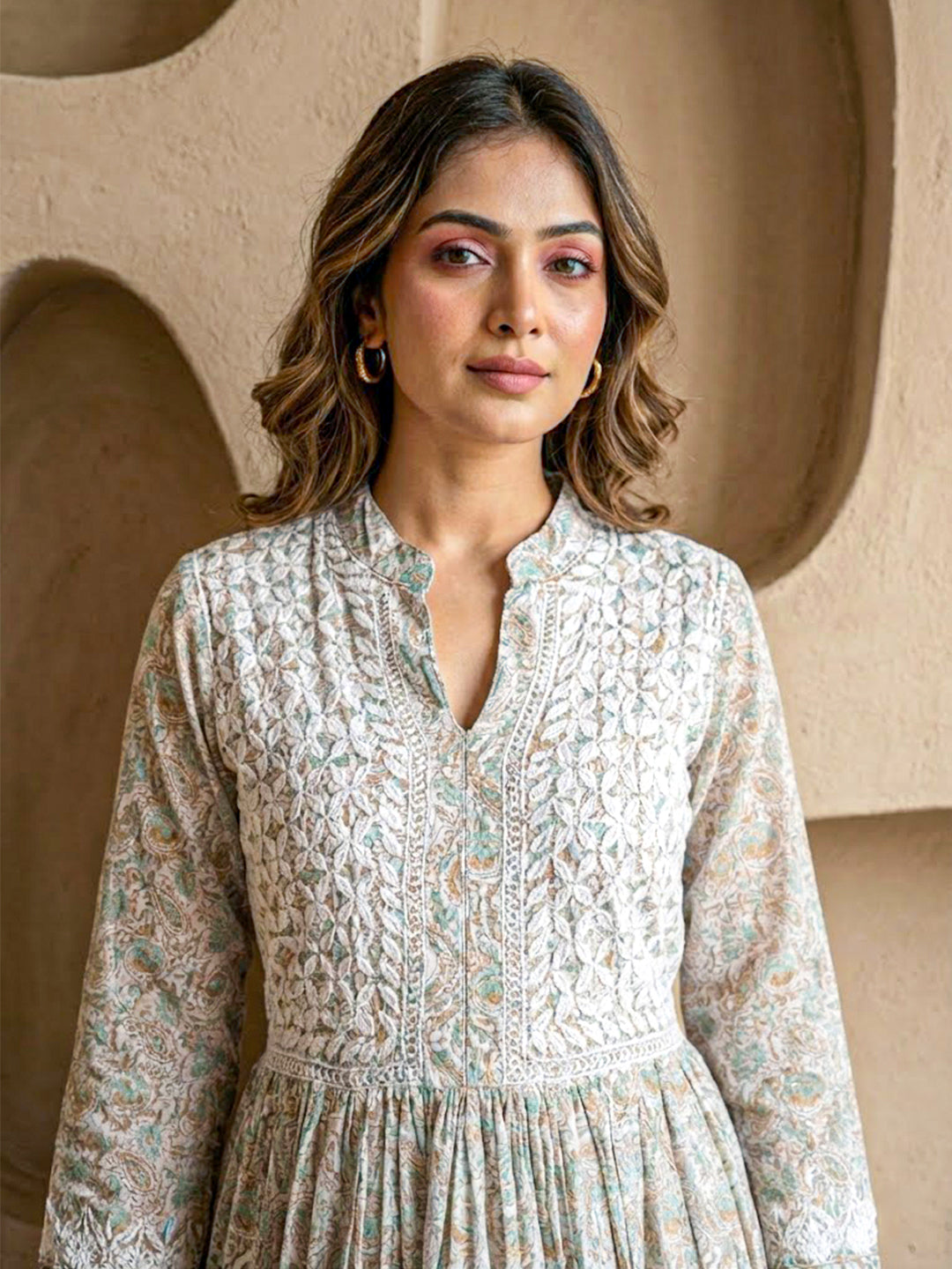 Sea Green Mulmul Chikankari Anarkali Kurti