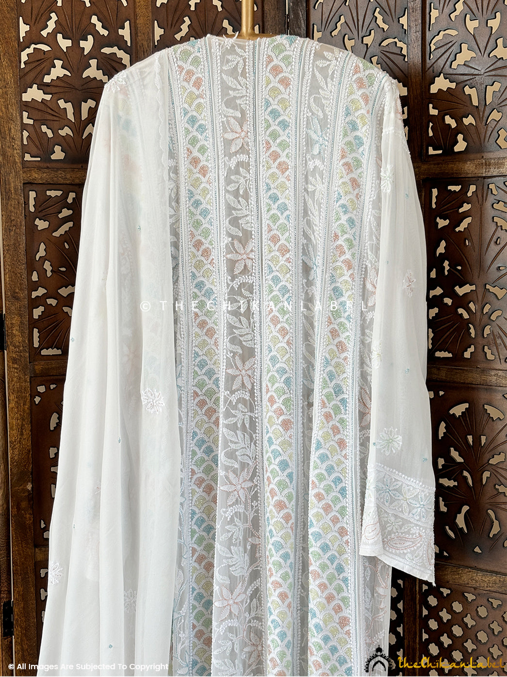 White Janya Viscose Un-Stitched Chikankari Anarkali with Dupatta