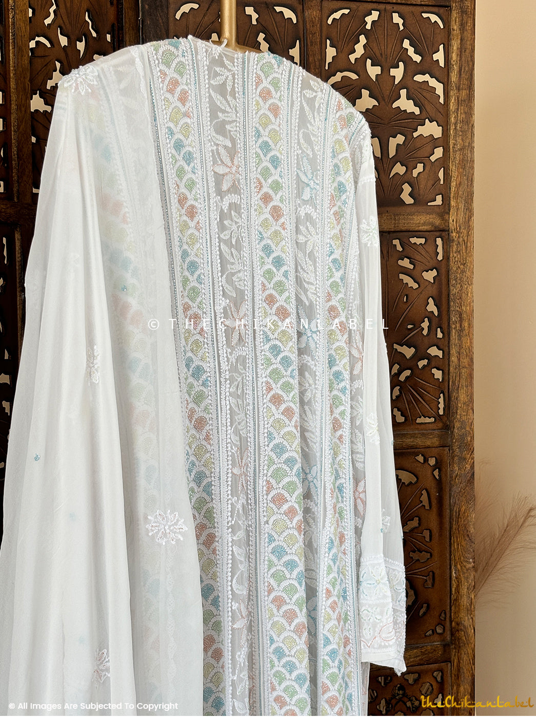 White Janya Viscose Un-Stitched Chikankari Anarkali with Dupatta