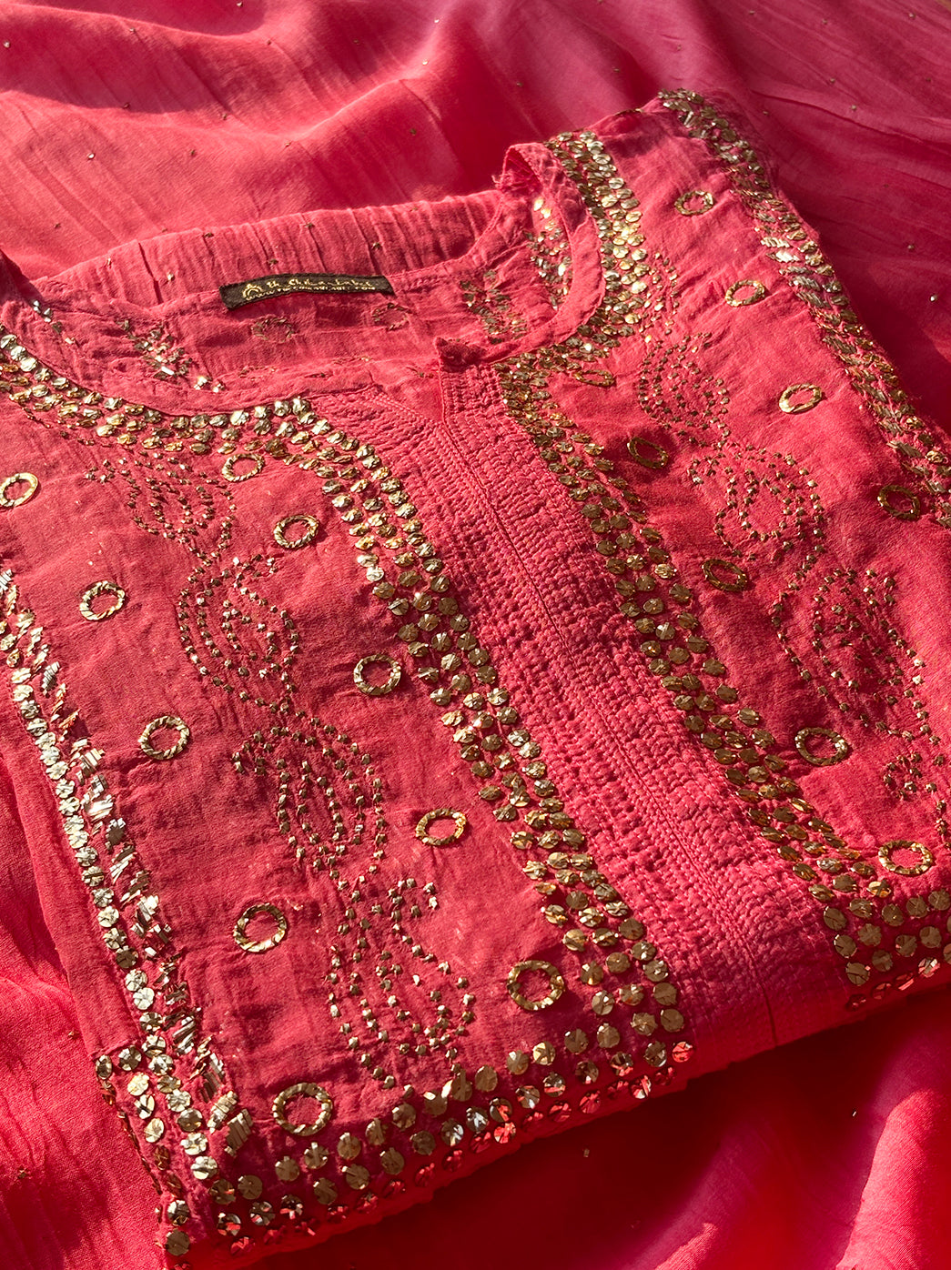 Rani Pink Mayra Mulmul Chanderi Semi-stitched Chikankari Anarkali