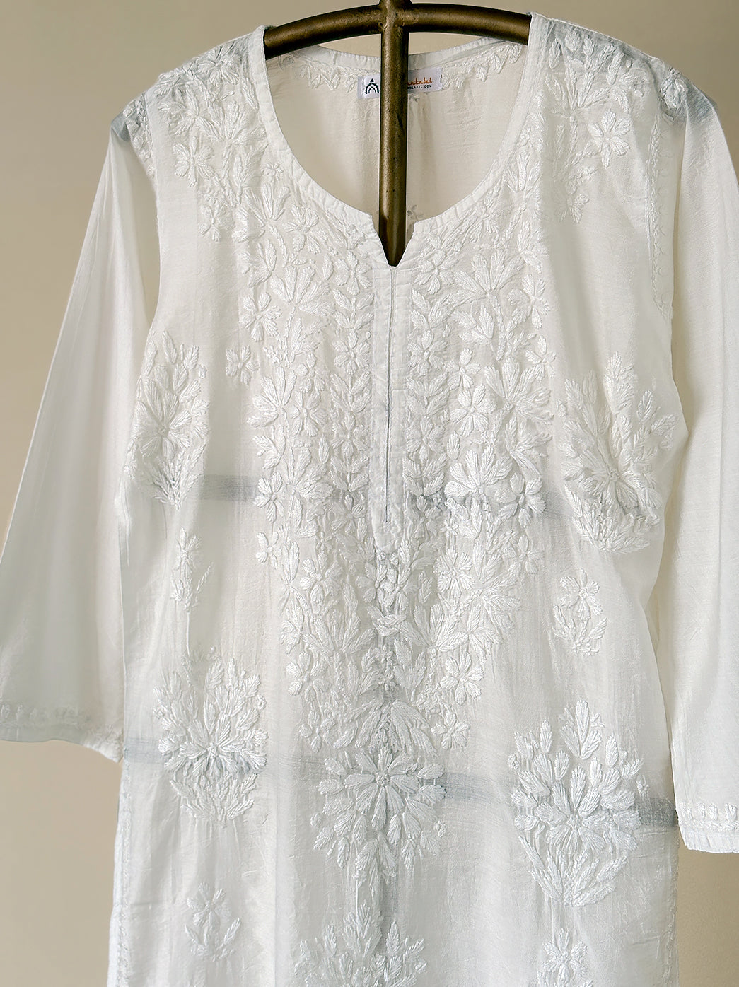 Alisha Chanderi Chikankari Straight Kurti - White