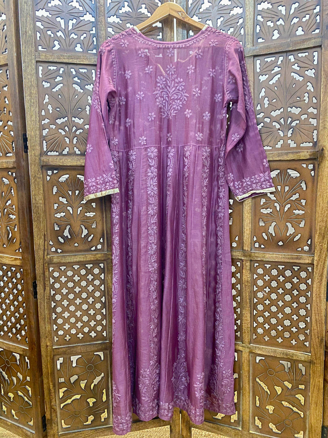 Mauve Chanderi Chikankari Gown