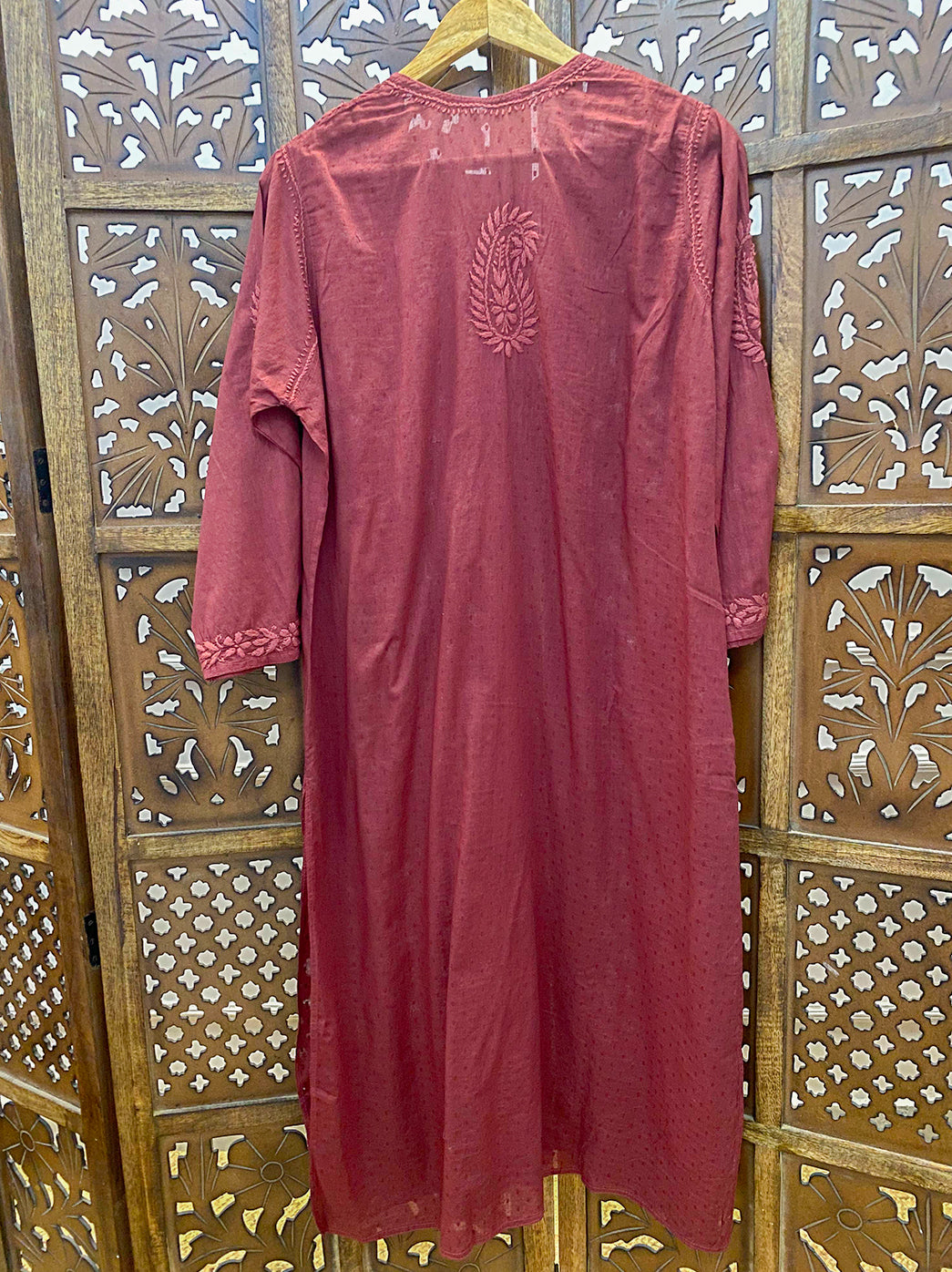 Coral Cotton Chikankari Straight Kurti