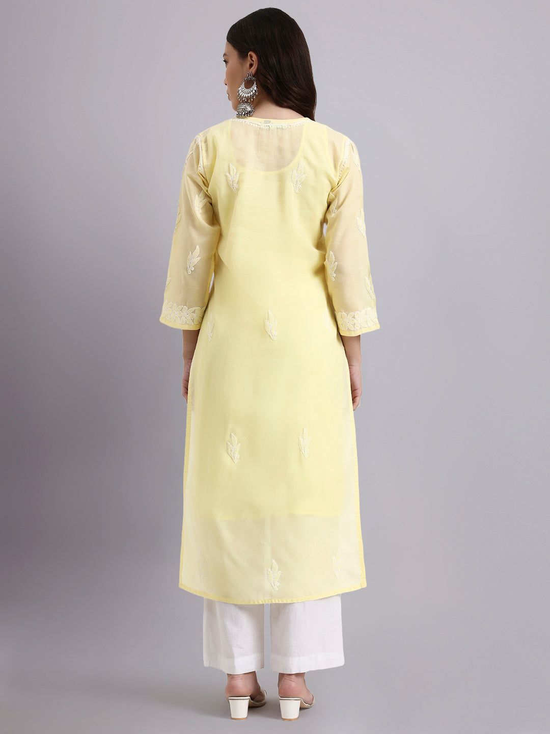 Elegant Chikankari cotton kurti with straight cut design and breathable fabric ideal for office wear and casual outings
