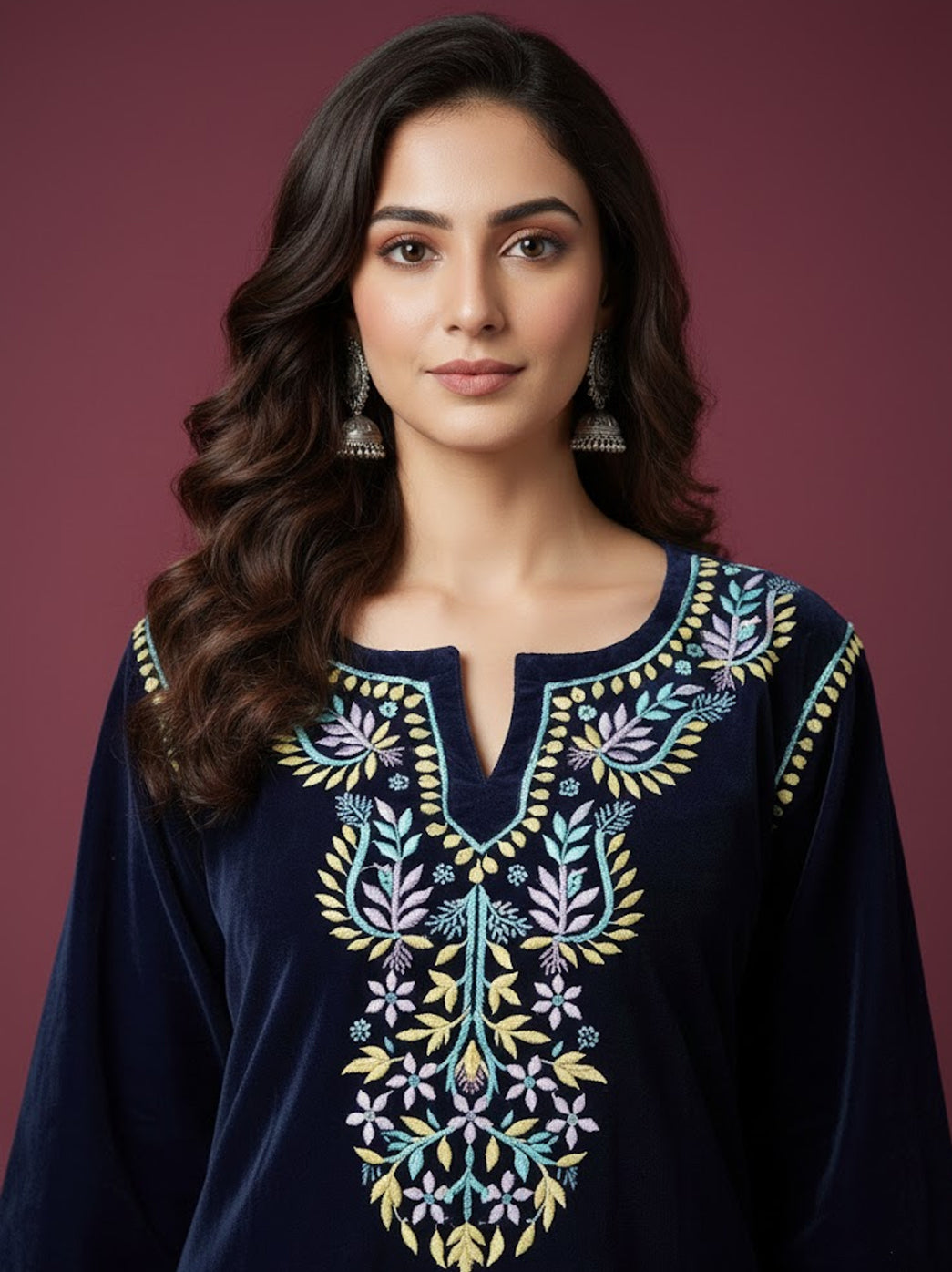 Zehra Velvet Chikankari Short Kurti - Blue