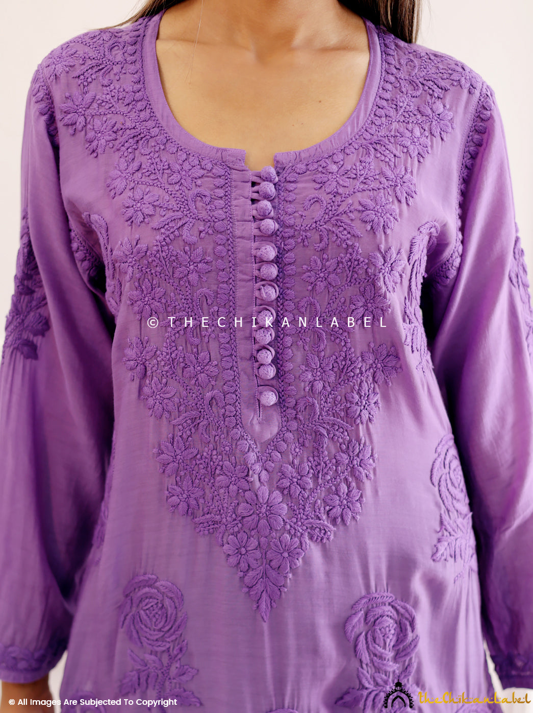 Lavender Gulaab Muslin Chikankari Straight Kurti