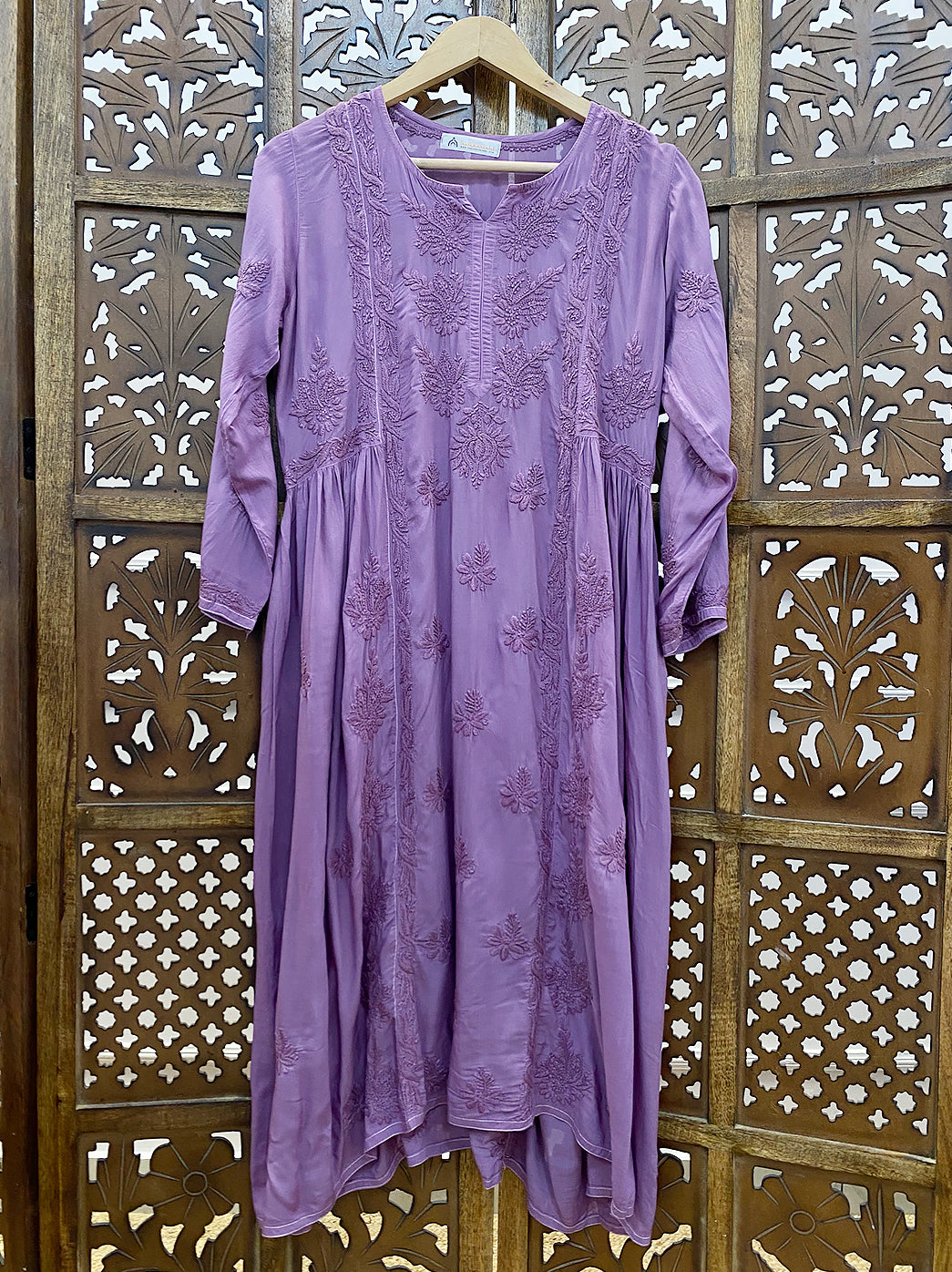 Mauve Modal Chikankari A-Line Kurti