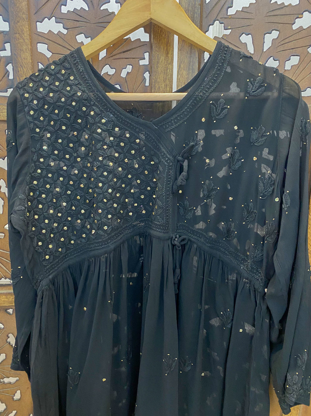 Black Viscose Chikankari Short Top