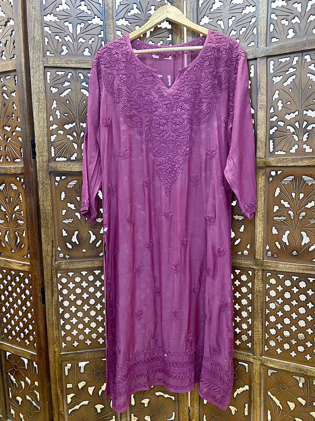 Mauve Muslin Chikankari Straight Kurti
