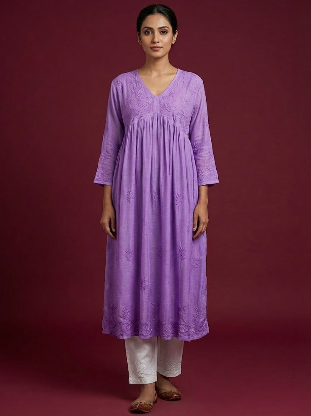 Alia Muslin Chikankari Anarkali - Lavender