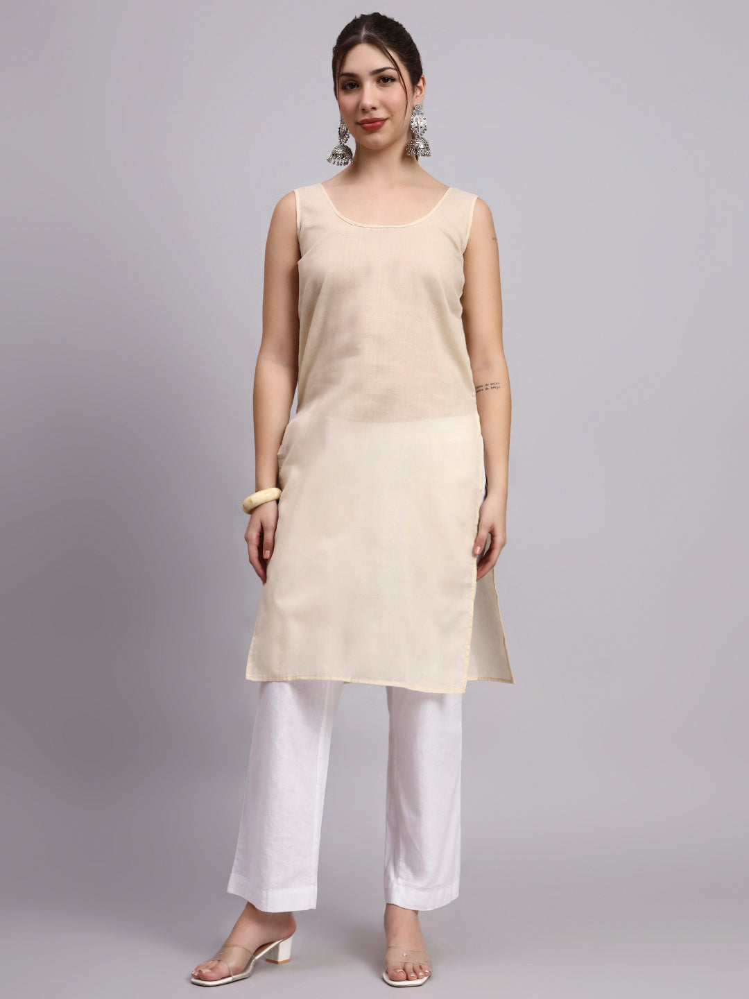 Straight cut women kurta with intricate embroidery work and breathable cotton fabric for daily fashion