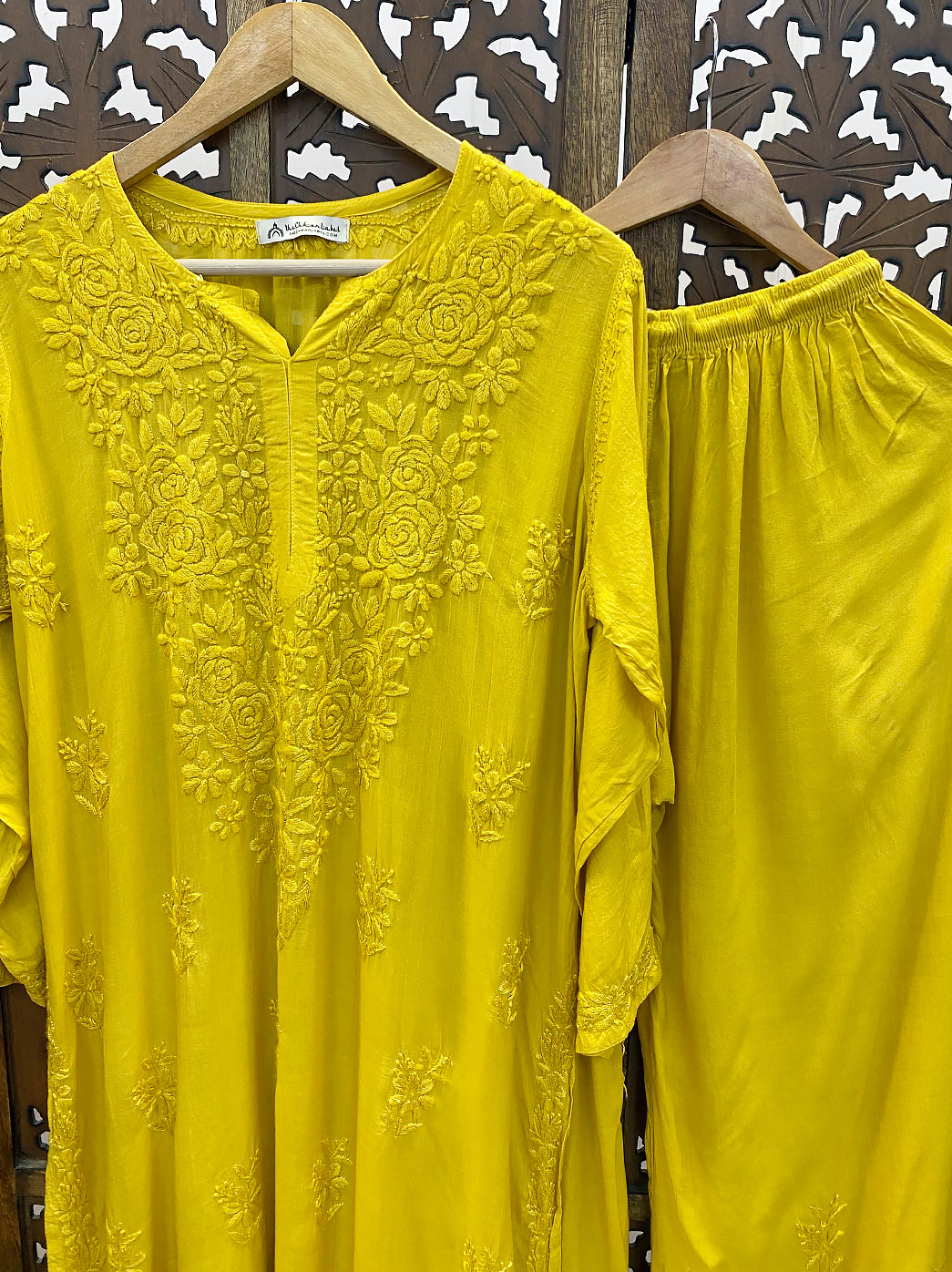 Amaaya Modal Chikankari Kurta Palazzo Set - Yellow