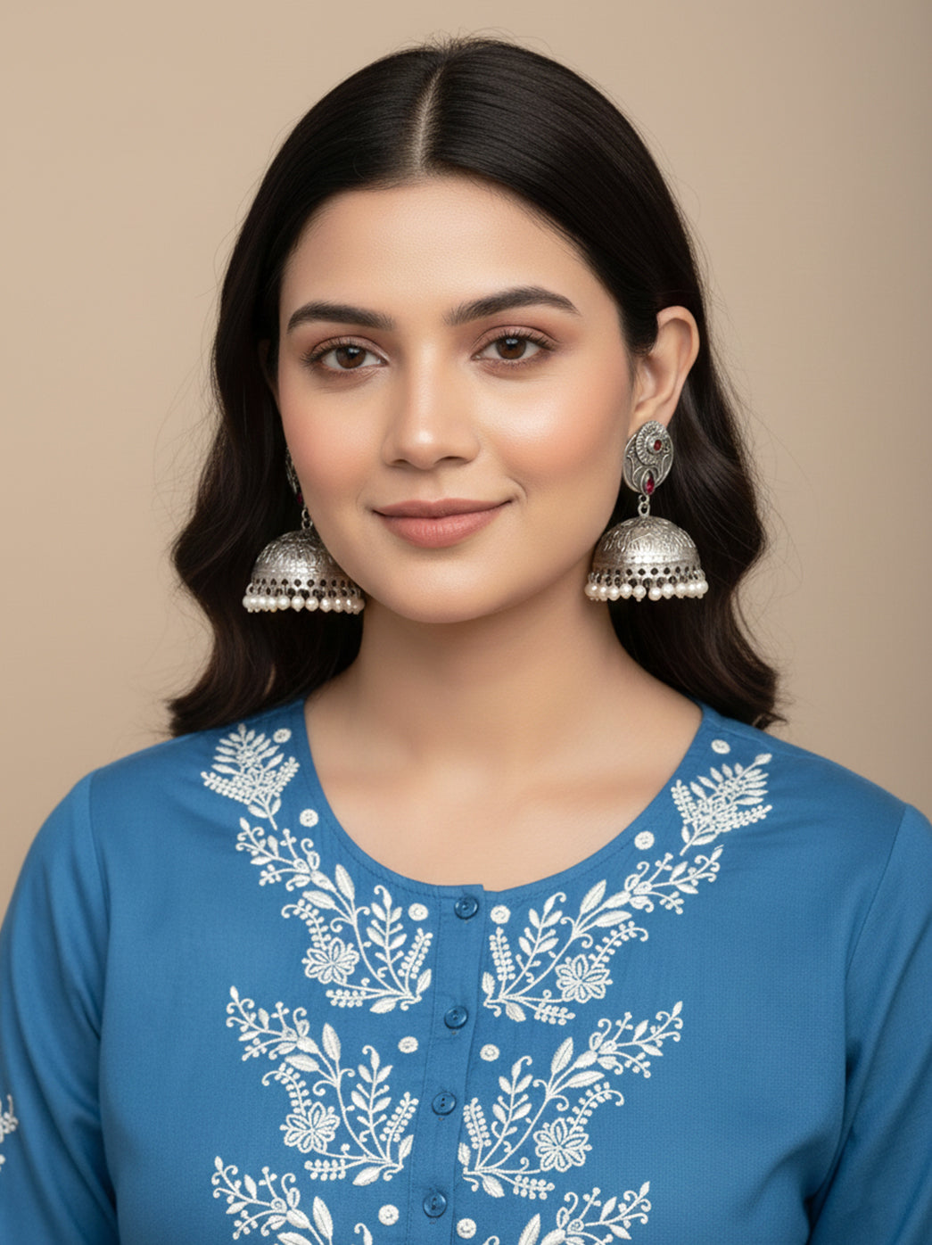 Oxidized Handcrafted Red Kundan Jhumka Earring with Pearl