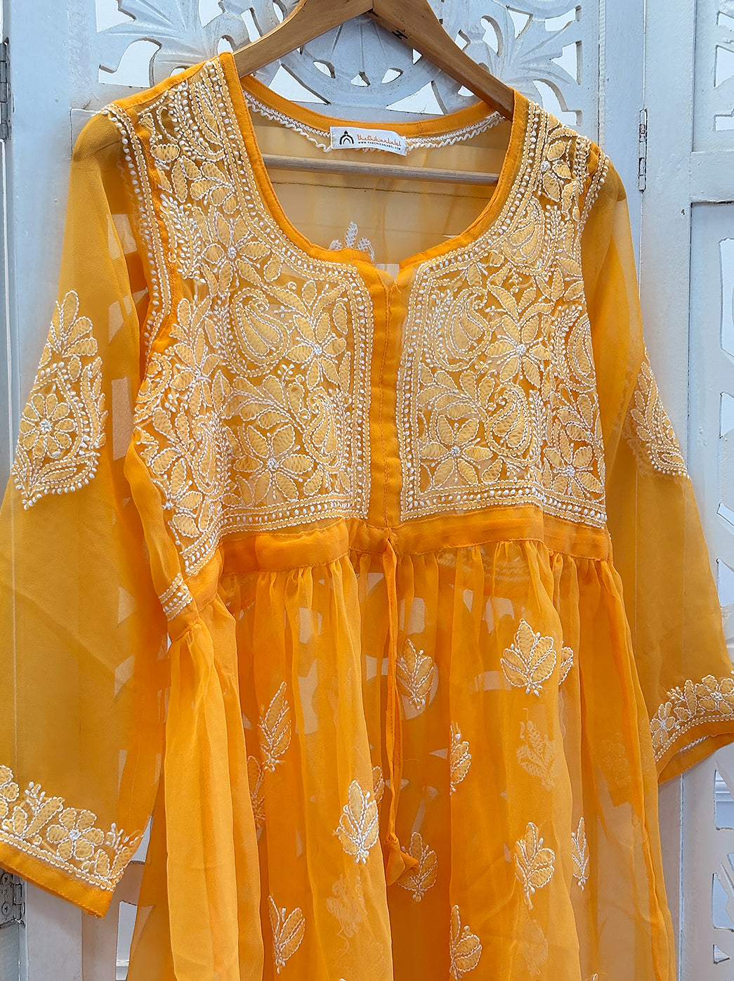Yellow Georgette Chikankari Tunic Top