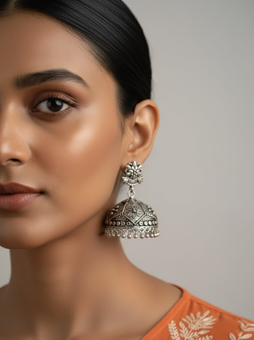 Oxidized Silver Jhumki Earring