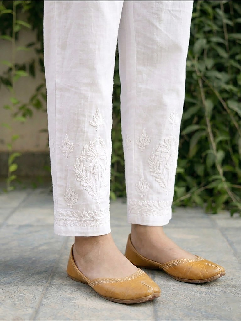 women’s chikankari pant in lycra fabric straight fit flexible and breathable daily wear bottom