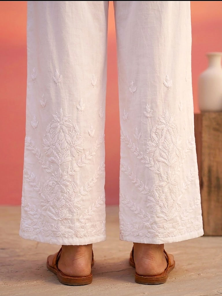 elegant chikankari embroidered palazzo for women straight fit rayon bottom for casual and office wear