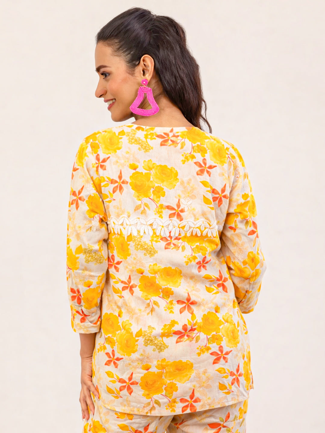 Ahana Mulmul Cotton Chikankari Shirt - Yellow