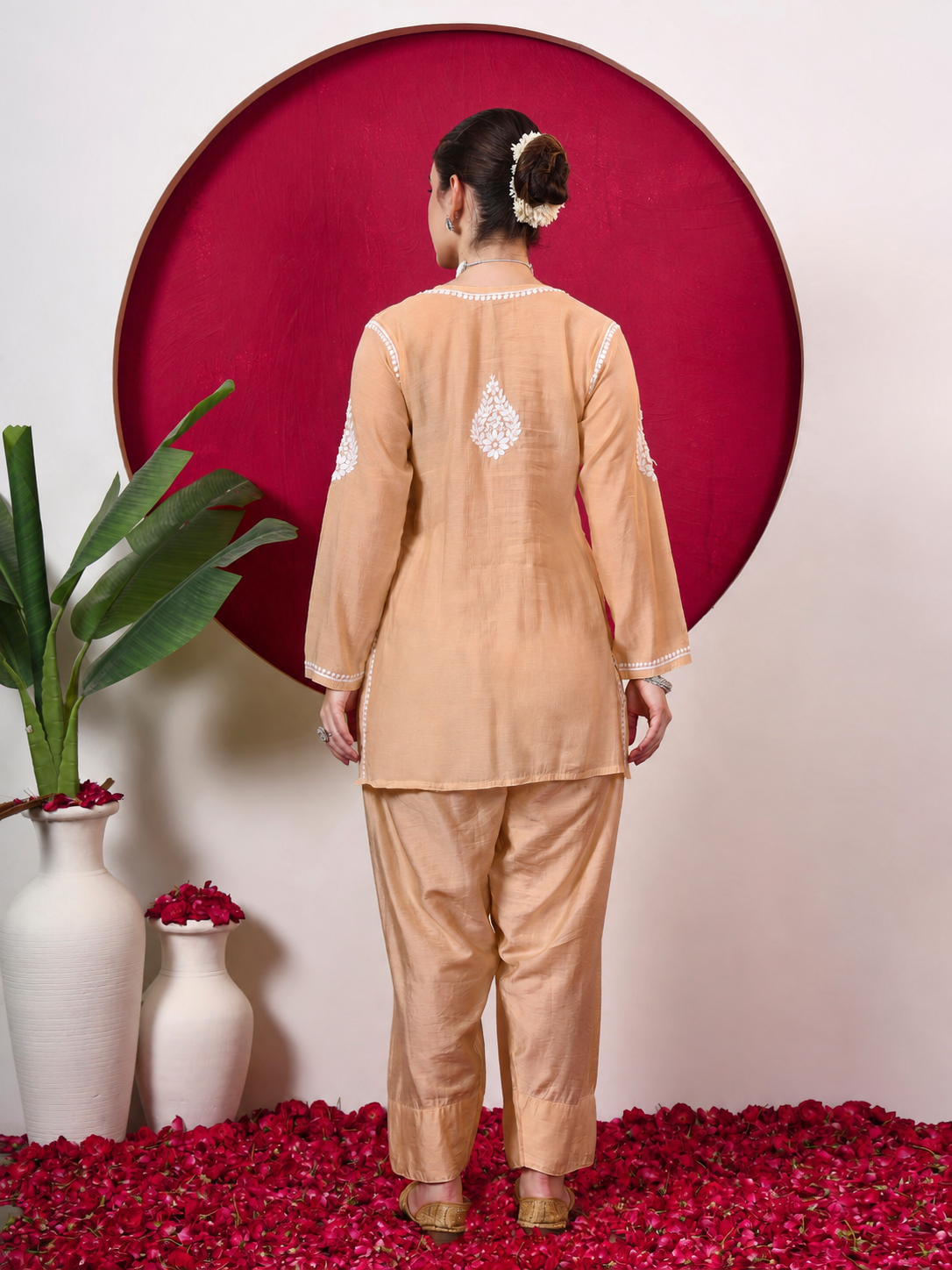 Alina Chanderi Chikankari Kurta Farshi Salwar Set - Beige