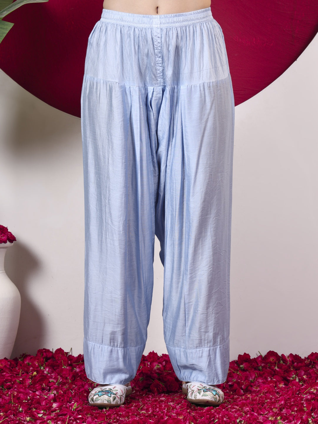 Alina Chanderi Chikankari Kurta Farshi Salwar Set - Blue