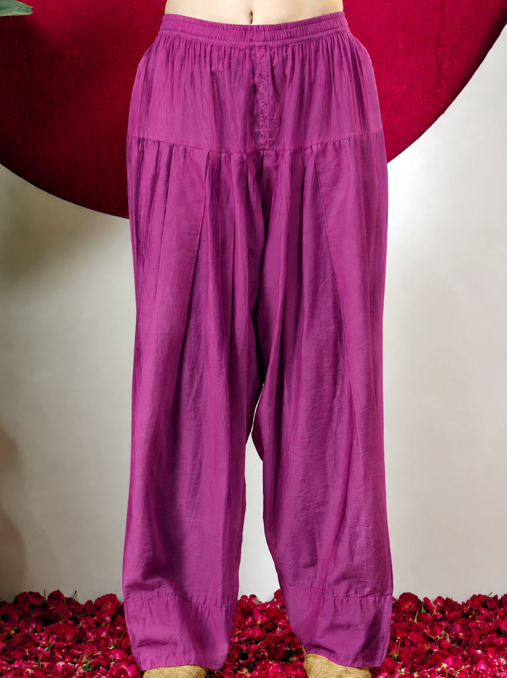 Alina Chanderi Chikankari Kurta Farshi Salwar Set - Hot Pink