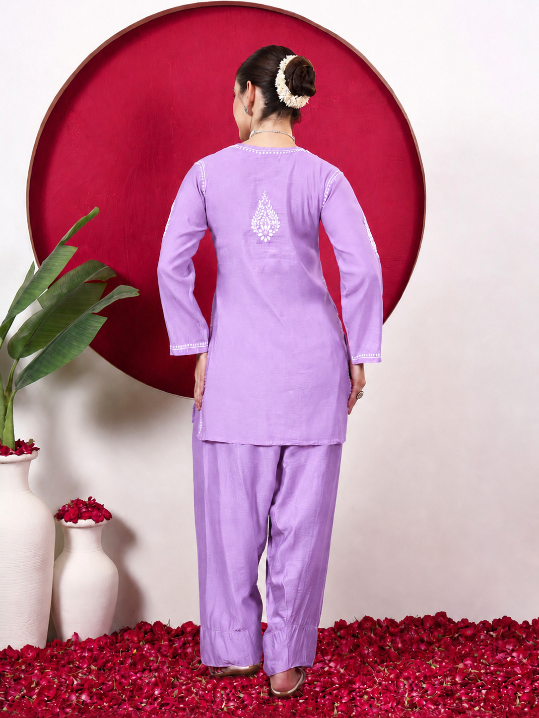 Alina Chanderi Chikankari Kurta Farshi Salwar Set - Lavender