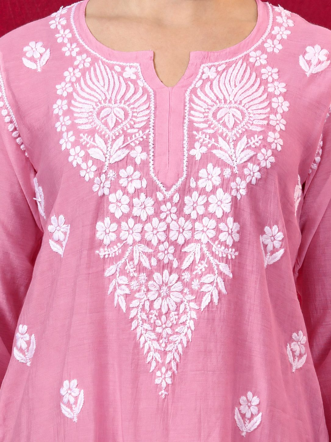 Alina Chanderi Chikankari Kurta Farshi Salwar Set - Pink