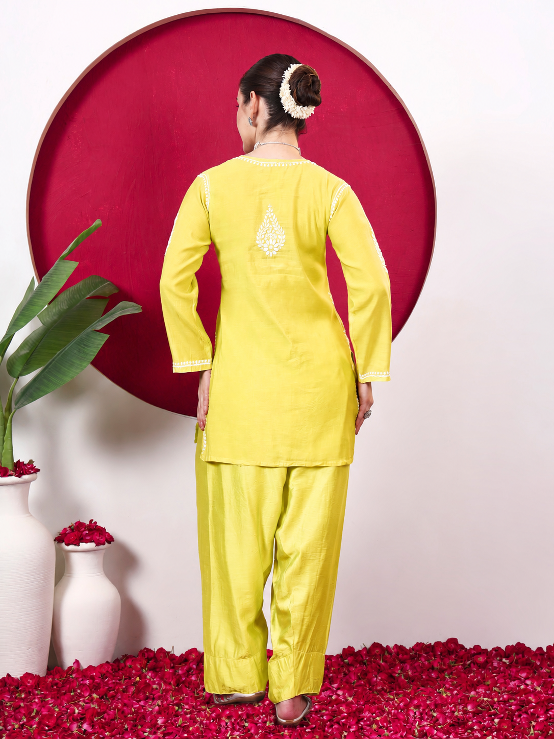 Alina Chanderi Chikankari Kurta Farshi Salwar Set - Yellow