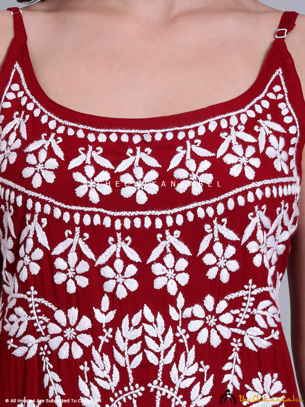 Fashion model showcasing a sleeveless ethnic kurta with chikankari craftsmanship and long silhouette, perfect for festive daywear.