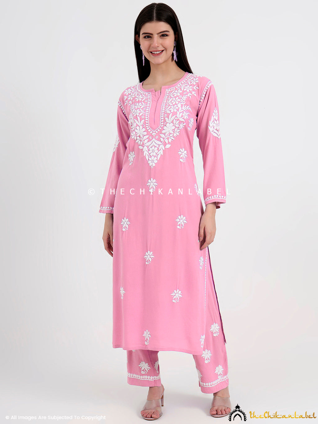 Cream Chikankari Rayon Palazzo