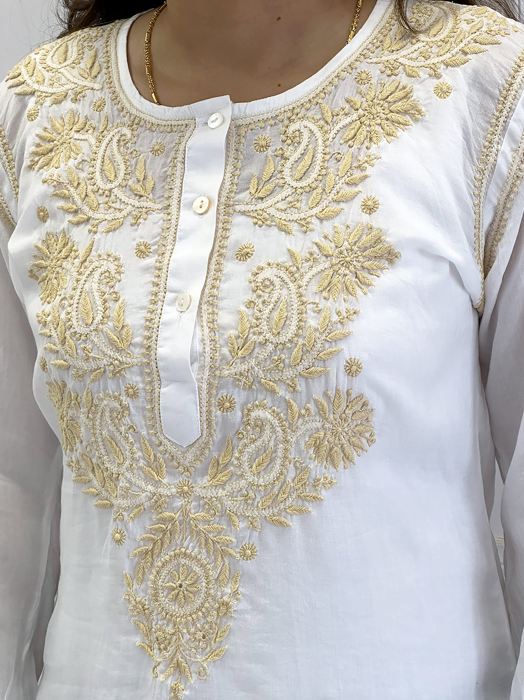 Premium mulmul cotton chikankari shirt featuring detailed handcrafted embroidery and relaxed comfortable fit