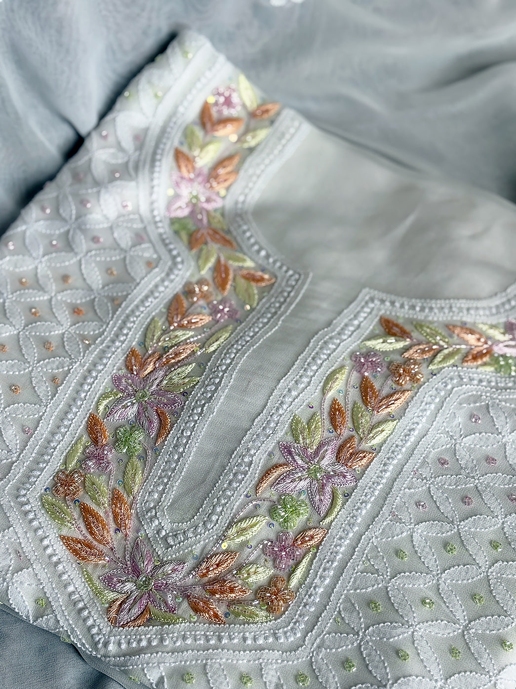 Anaisha Viscose Chikankari Un-stitched Kurti Piece with Dupatta - White Multi