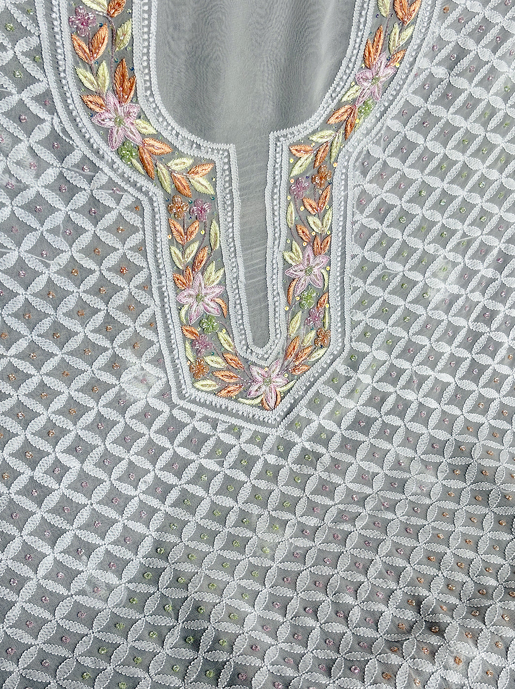 Anaisha Viscose Chikankari Un-stitched Kurti Piece with Dupatta - White Multi