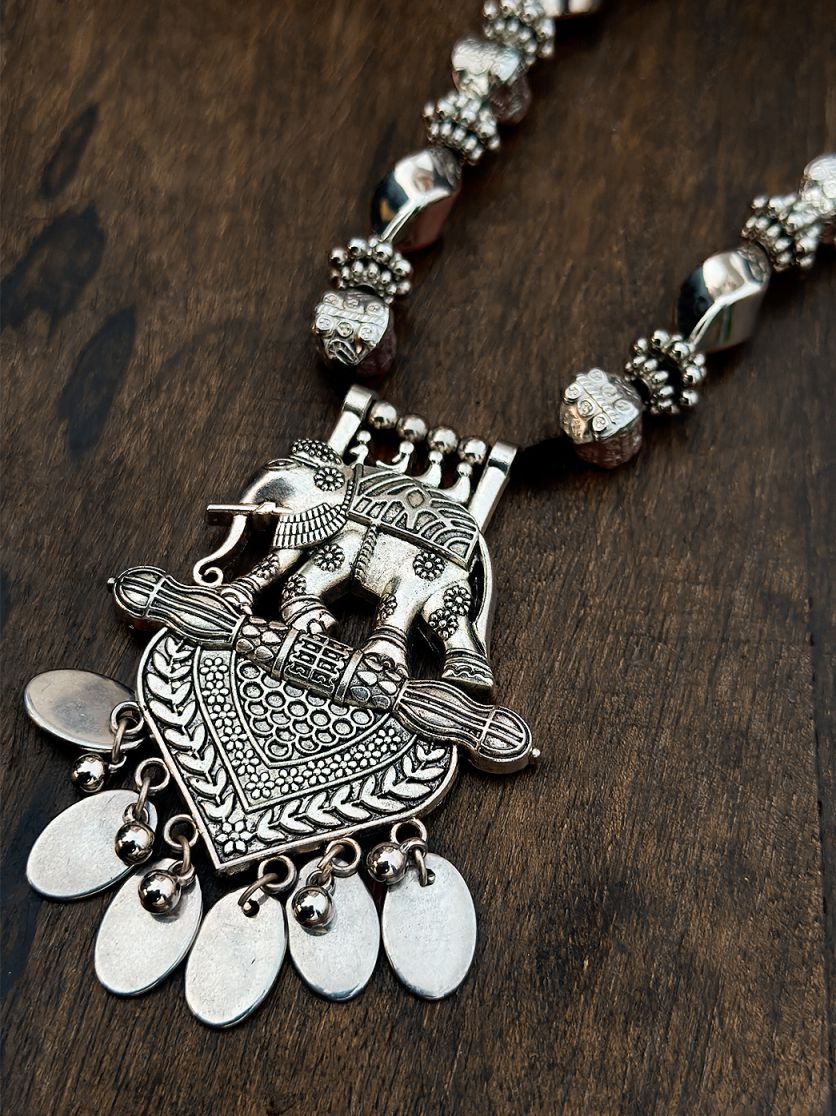 Antique Oxidized Elephant Necklace