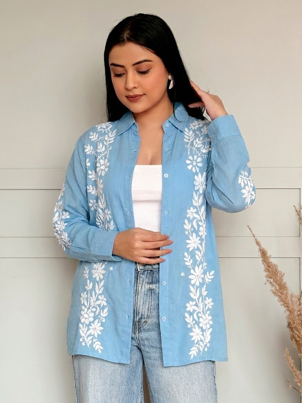 Anvika Rayon Chikankari Shirt - Powder Blue