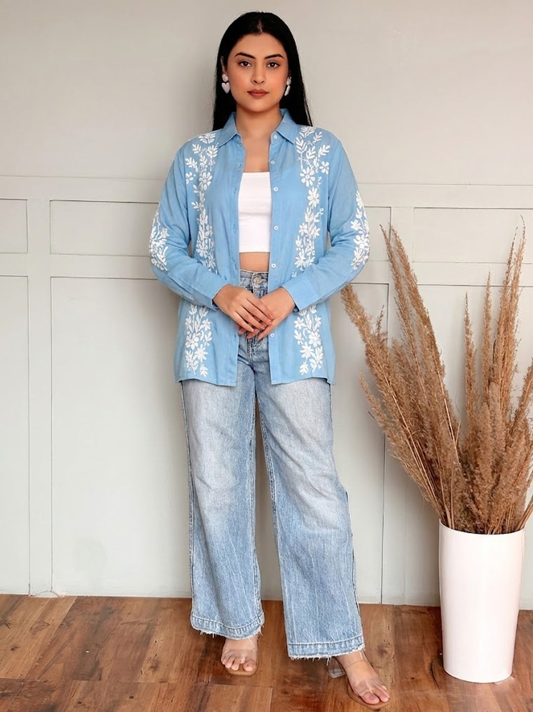 Anvika Rayon Chikankari Shirt - Powder Blue