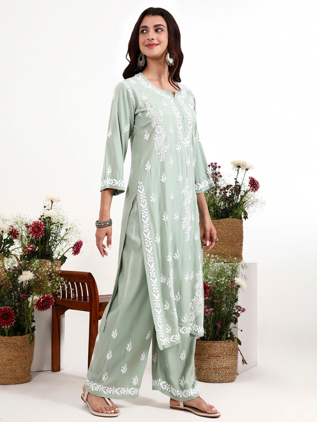 Trending women ethnic wear kurta set with delicate embroidery and minimal design