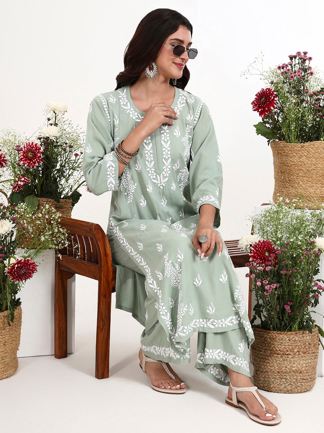 Comfortable chikankari kurti palazzo set perfect for summer wear and daily styling