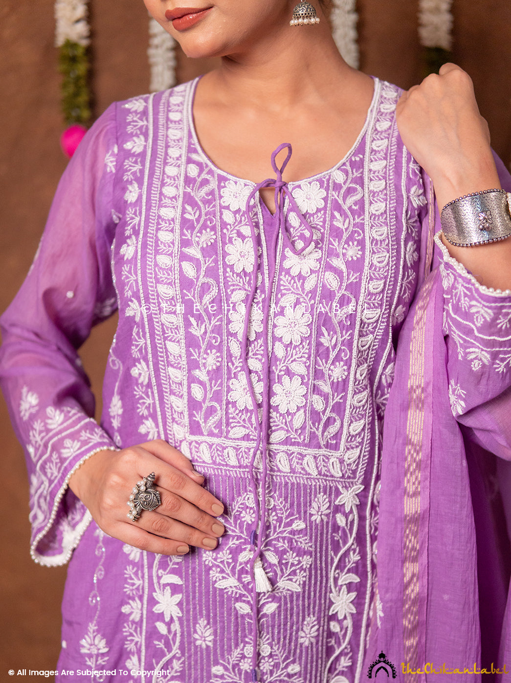 Arzoo Mul Chanderi Chikankari Kurta Set with Dupatta - Lilac