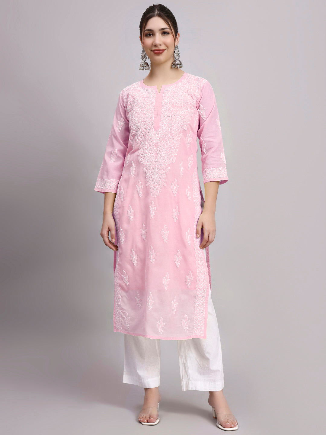 Comfortable regular wear kurti with traditional Chikankari embroidery and modern straight fit styling for women