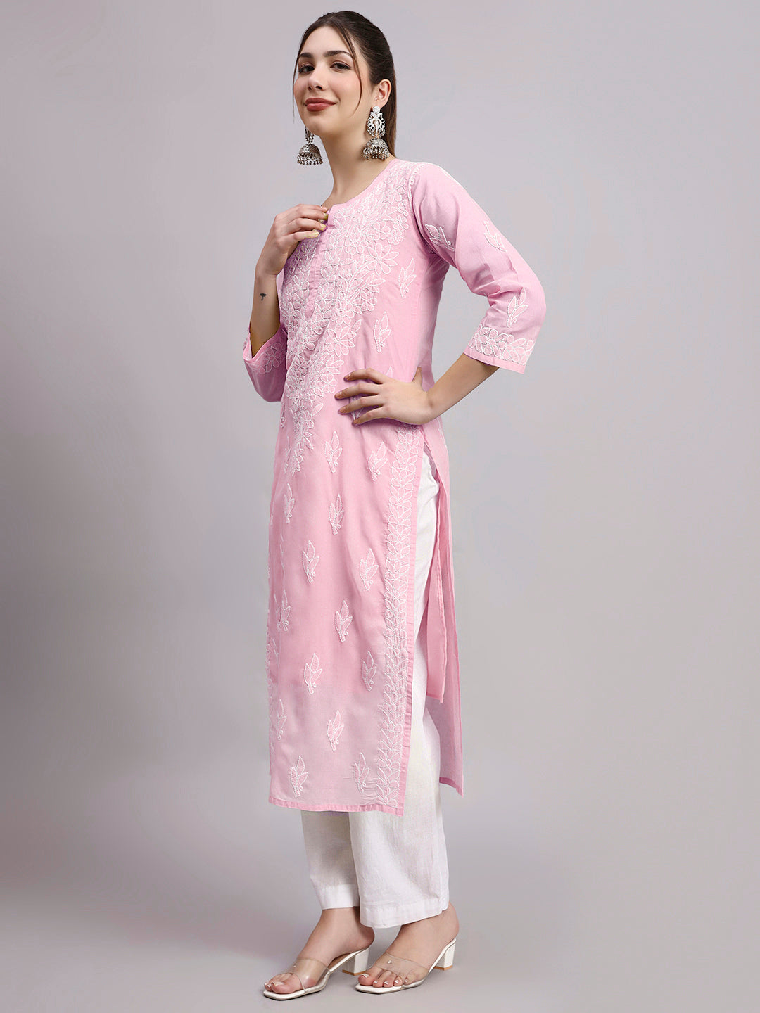 Daily wear women kurta with fine embroidery work and soft cotton fabric designed for comfort and style