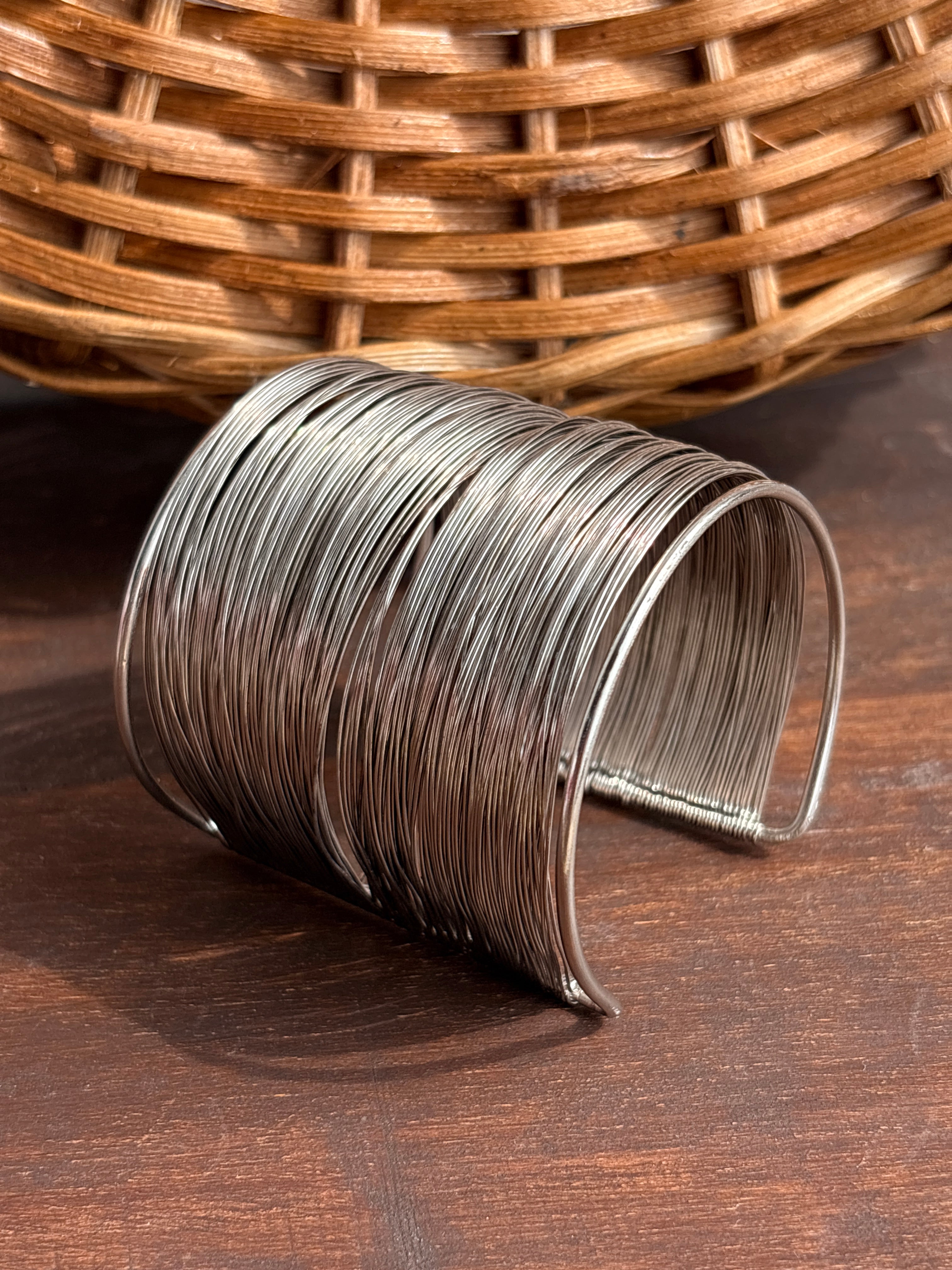 Taarika Oxidised Silver-Tone Broad Multi-Layer Bangle Cuff