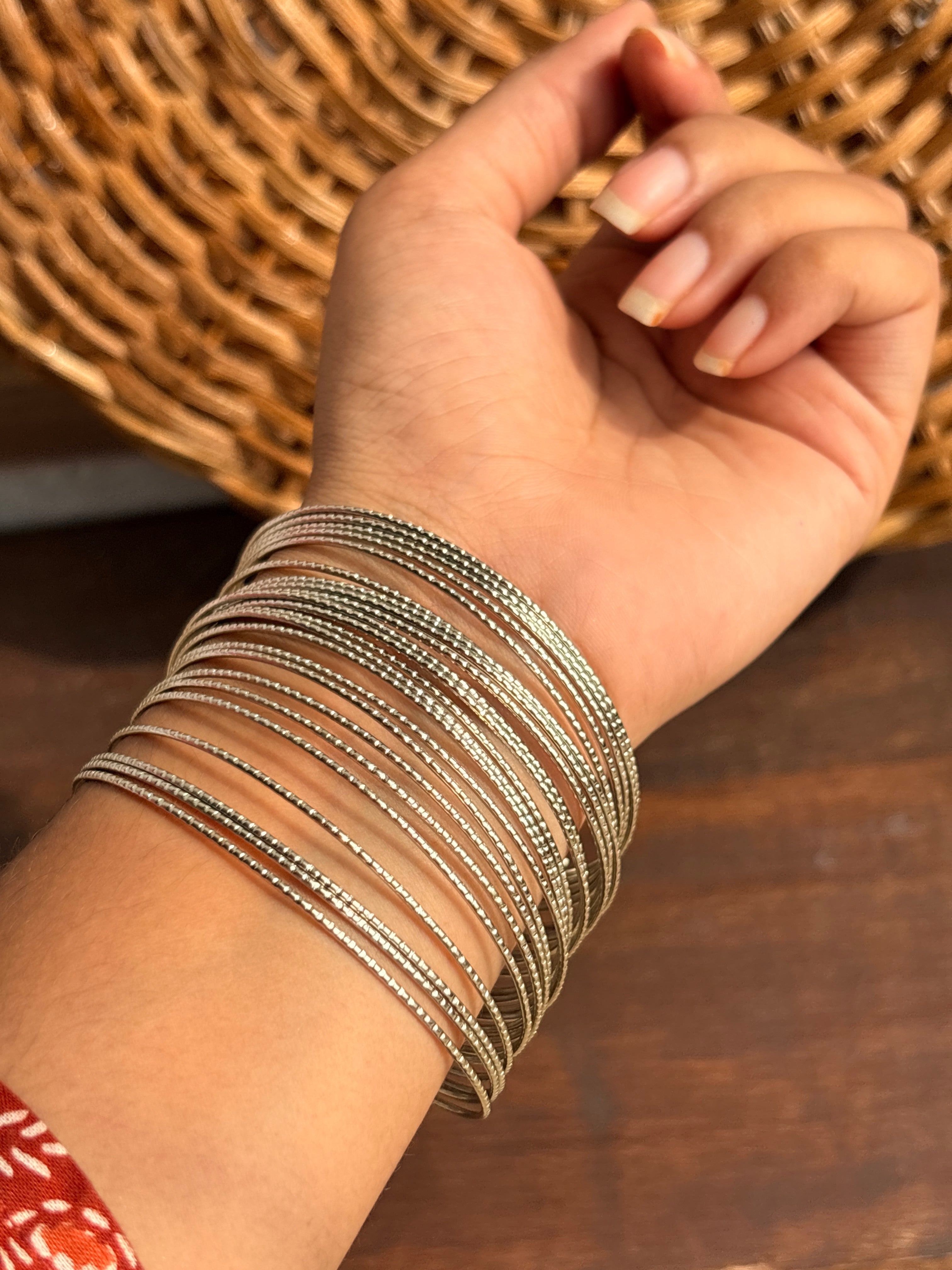 Aarohi Silver-Tone Multi-Layer Stack Cuff Bangles – Set of 2